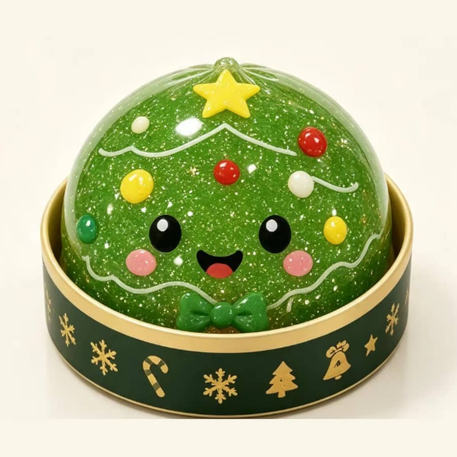 Christmas tree dumpling, green glitter jelly with baubles