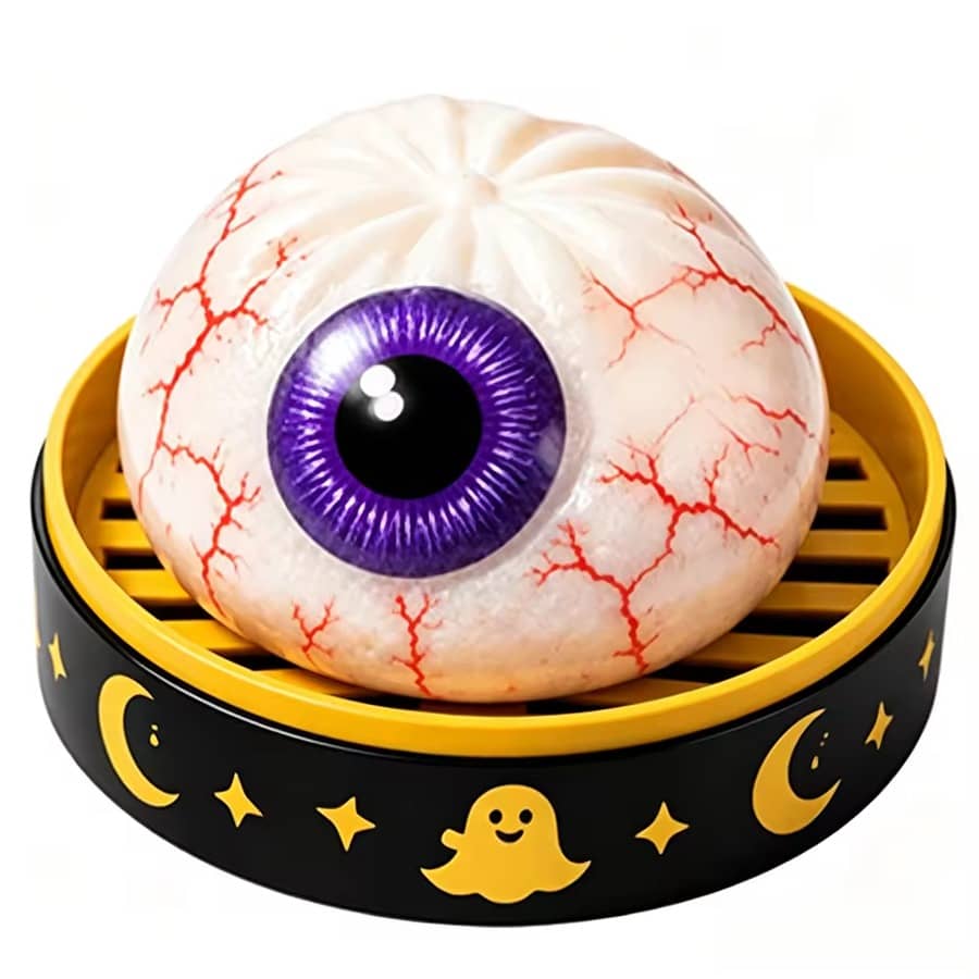 Eyeball dumpling, white jelly with a purple iris