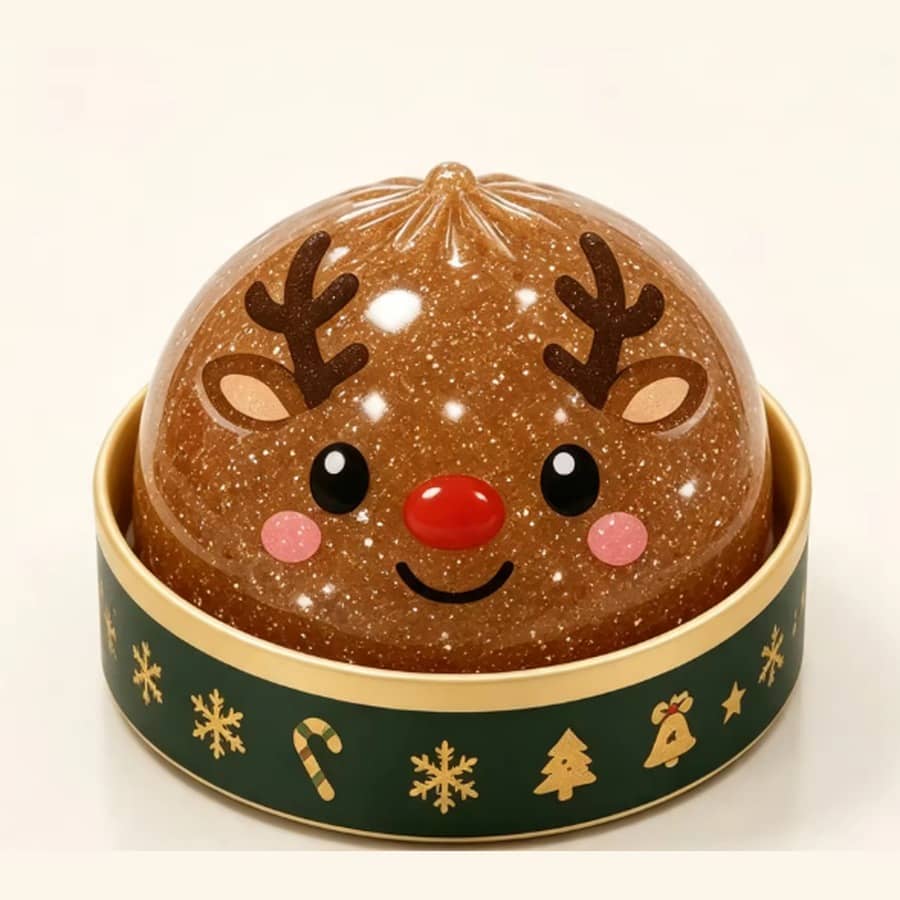 Reindeer dumpling, cocoa brown glitter jelly with antlers